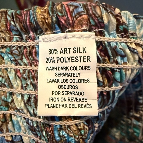 High Low Ruffled Art Silk Skirt One Size Elasticized Waistband W/ Gold Accents - Picture 6 of 7